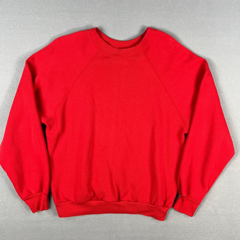 VTG Tultex Raglan Sweatshirt Fits Medium‎ 1980s Red Blank Essential Soft USA